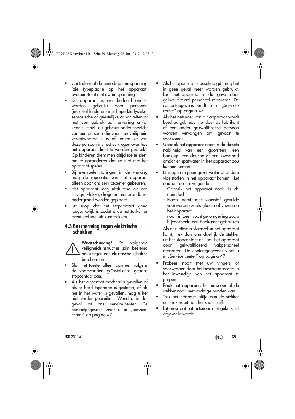 3 bescherming tegen elektrische schokken | Silvercrest SKD 2300 A1 User Manual | Page 41 / 62