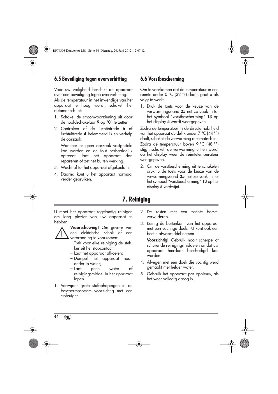 Reiniging, 5 beveiliging tegen oververhitting, 6 vorstbescherming | Silvercrest SKD 2300 A1 User Manual | Page 46 / 62