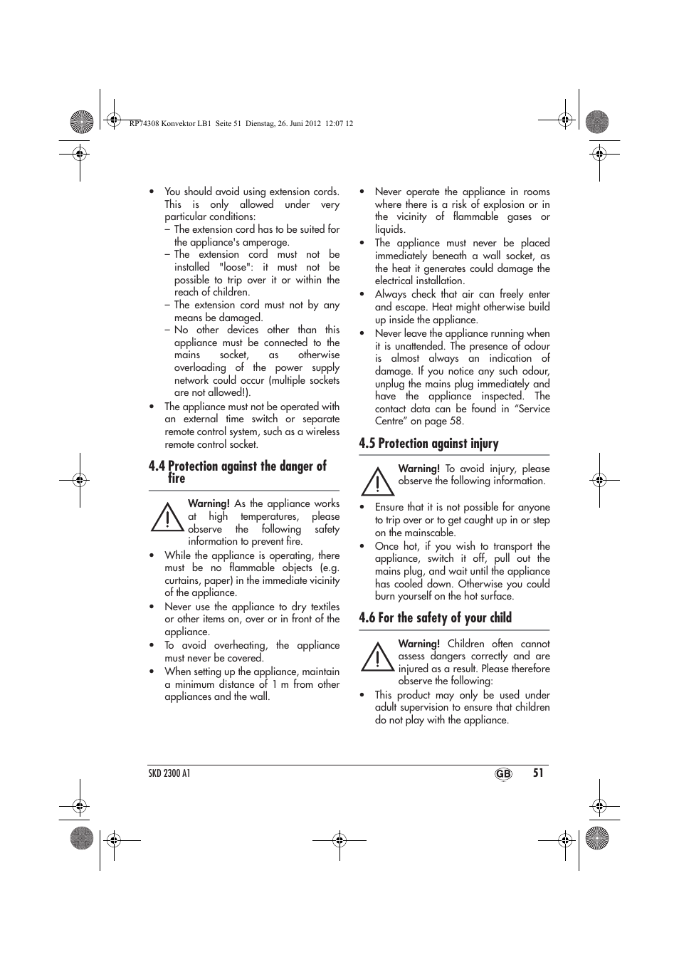 4 protection against the danger of ﬁre, 5 protection against injury, 6 for the safety of your child | Silvercrest SKD 2300 A1 User Manual | Page 53 / 62