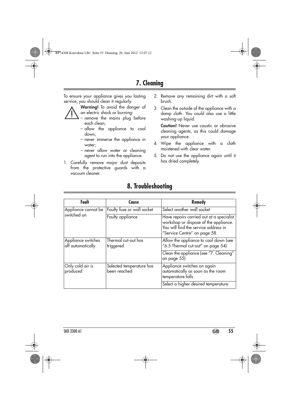 Cleaning, Troubleshooting | Silvercrest SKD 2300 A1 User Manual | Page 57 / 62