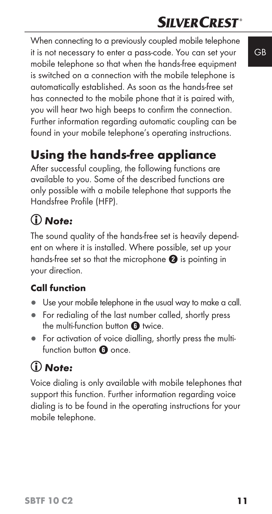 Using the hands-free appliance | Silvercrest SBTF 10 C2 User Manual | Page 14 / 126