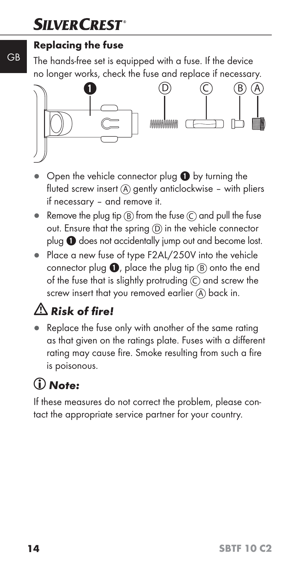 Risk of ﬁ re | Silvercrest SBTF 10 C2 User Manual | Page 17 / 126