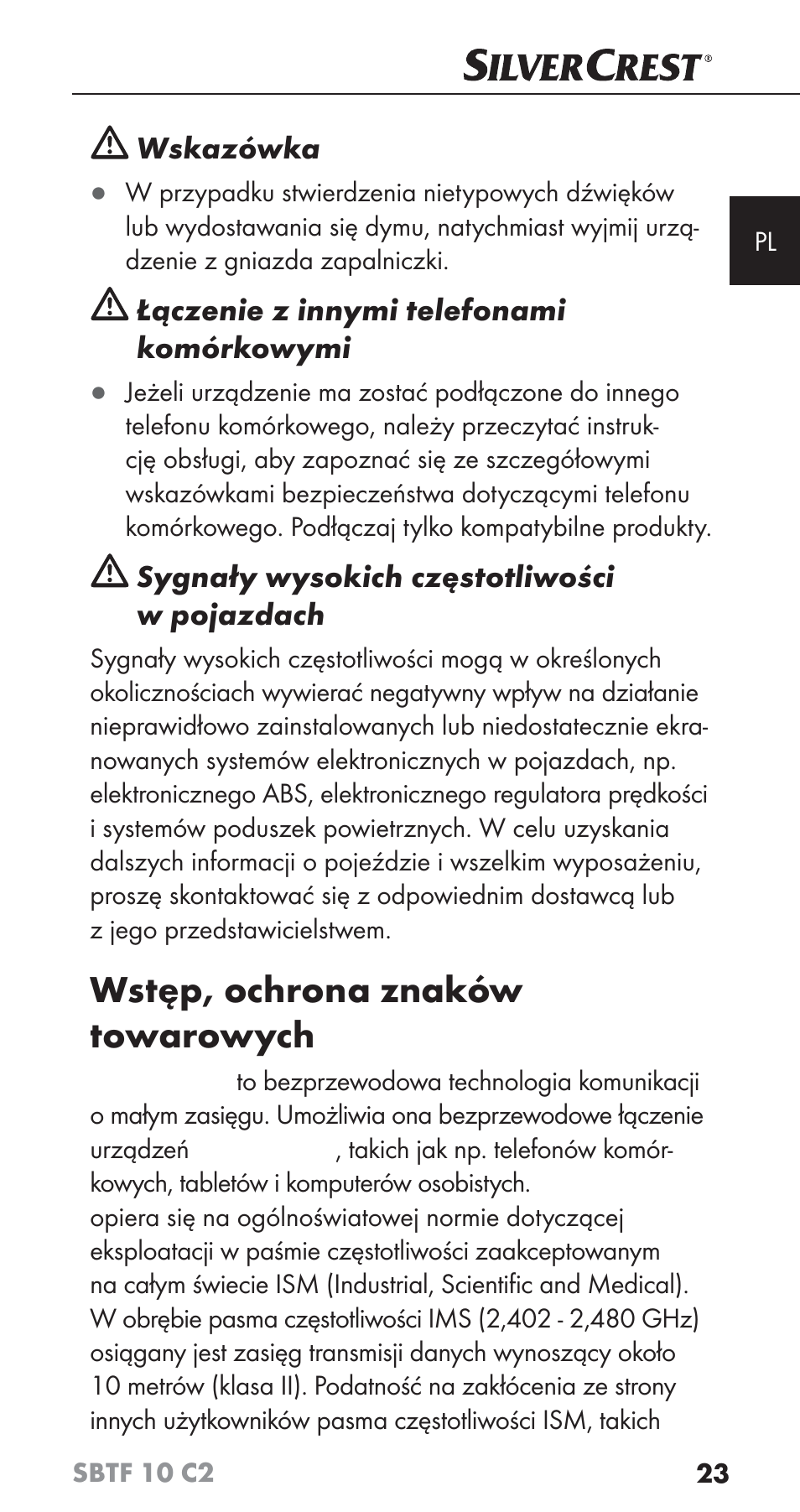 Wstęp, ochrona znaków towarowych, Wskazówka, Łączenie z innymi telefonami komórkowymi | Sygnały wysokich częstotliwości w pojazdach | Silvercrest SBTF 10 C2 User Manual | Page 26 / 126