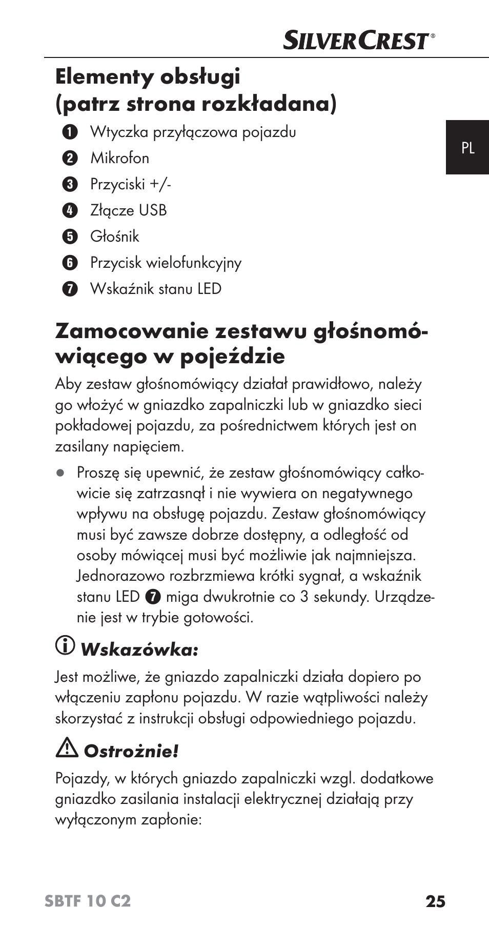 Elementy obsługi (patrz strona rozkładana), Zamocowanie zestawu głośnomó- wiącego w pojeździe | Silvercrest SBTF 10 C2 User Manual | Page 28 / 126