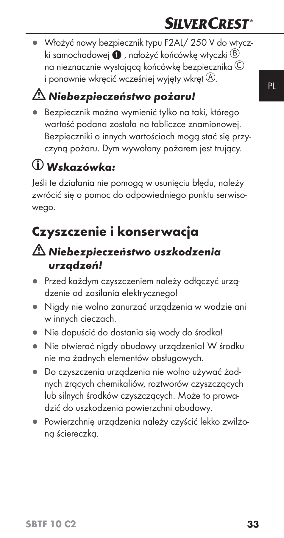 Czyszczenie i konserwacja | Silvercrest SBTF 10 C2 User Manual | Page 36 / 126