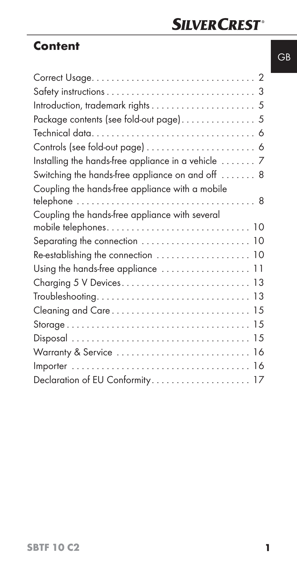 Content | Silvercrest SBTF 10 C2 User Manual | Page 4 / 126