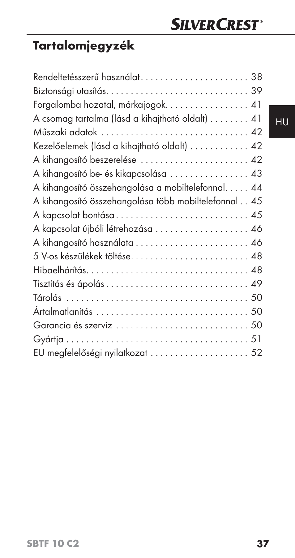 Tartalomjegyzék | Silvercrest SBTF 10 C2 User Manual | Page 40 / 126