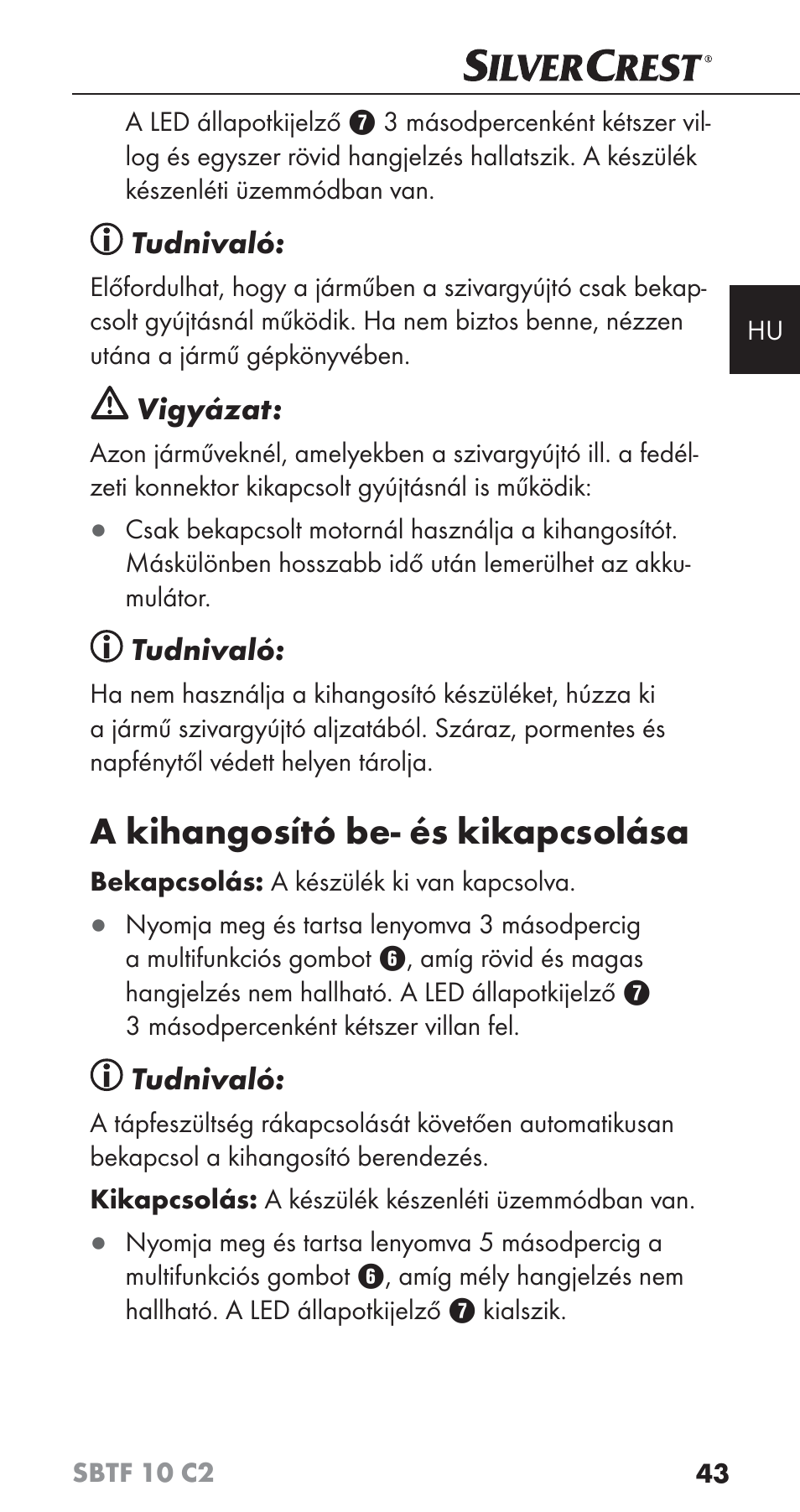 A kihangosító be- és kikapcsolása | Silvercrest SBTF 10 C2 User Manual | Page 46 / 126