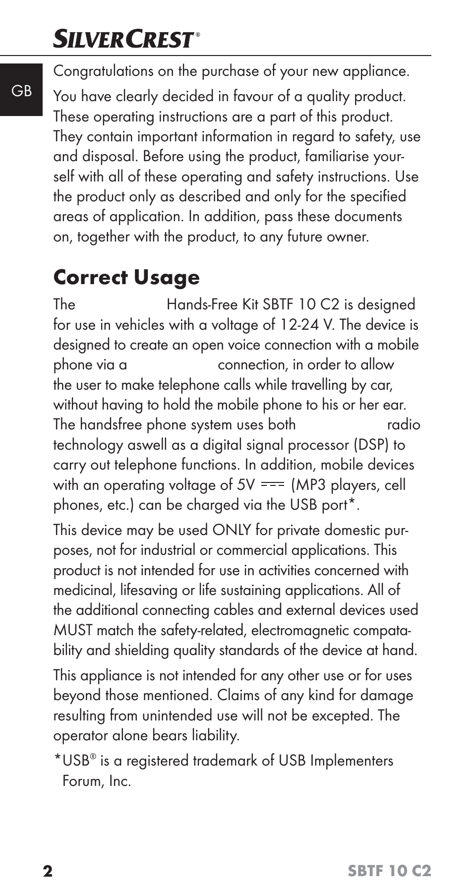 Correct usage | Silvercrest SBTF 10 C2 User Manual | Page 5 / 126