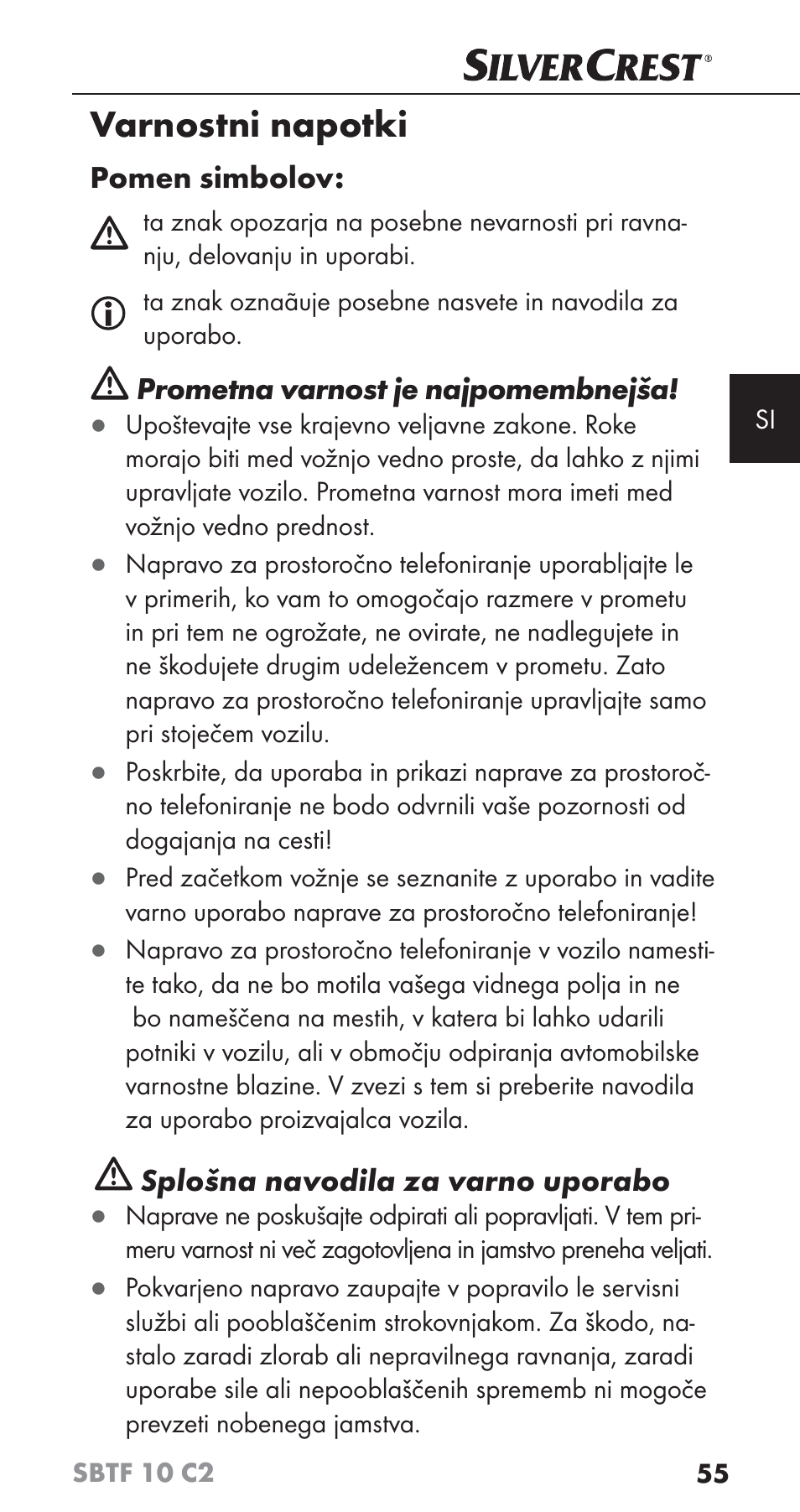 Varnostni napotki | Silvercrest SBTF 10 C2 User Manual | Page 58 / 126