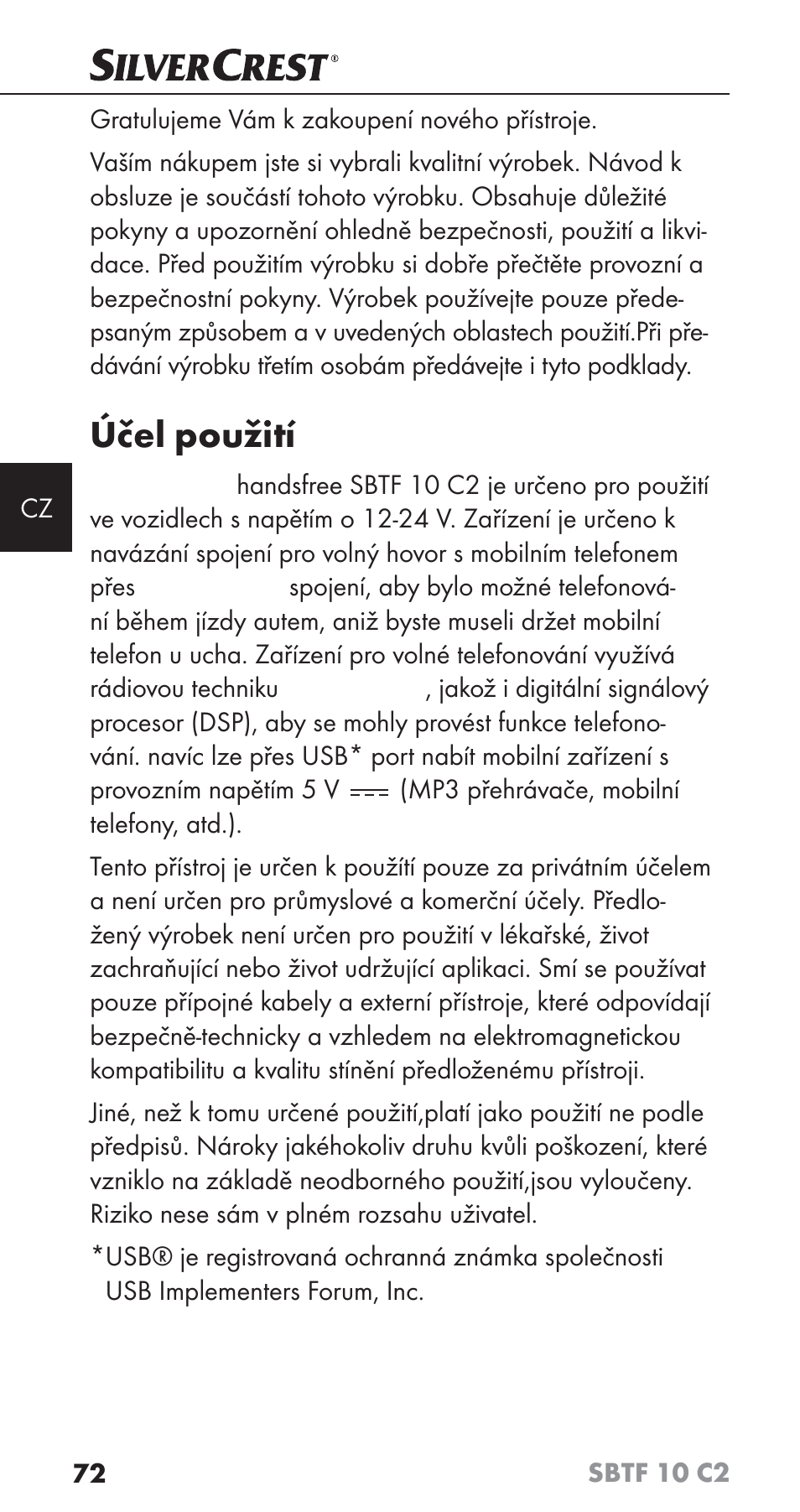 Účel použití | Silvercrest SBTF 10 C2 User Manual | Page 75 / 126