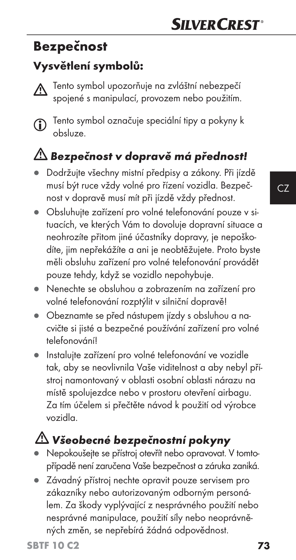 Bezpečnost | Silvercrest SBTF 10 C2 User Manual | Page 76 / 126