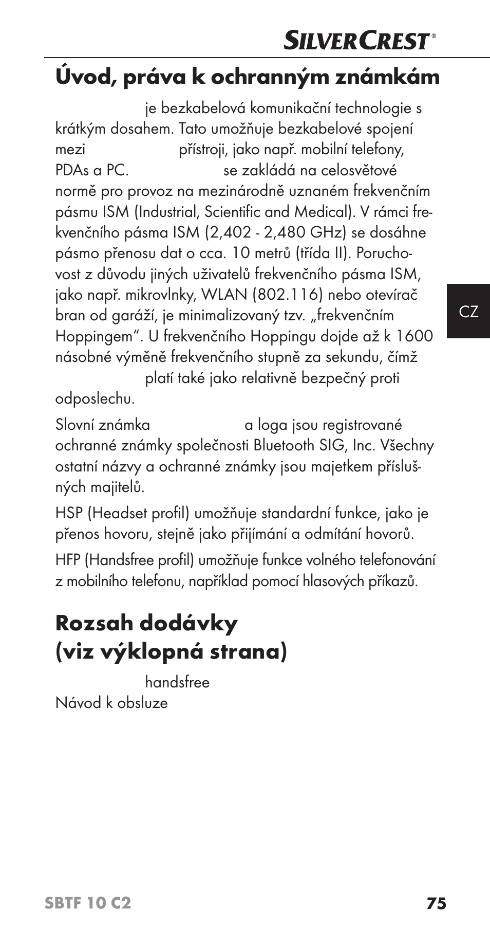 Úvod, práva k ochranným známkám, Rozsah dodávky (viz výklopná strana) | Silvercrest SBTF 10 C2 User Manual | Page 78 / 126
