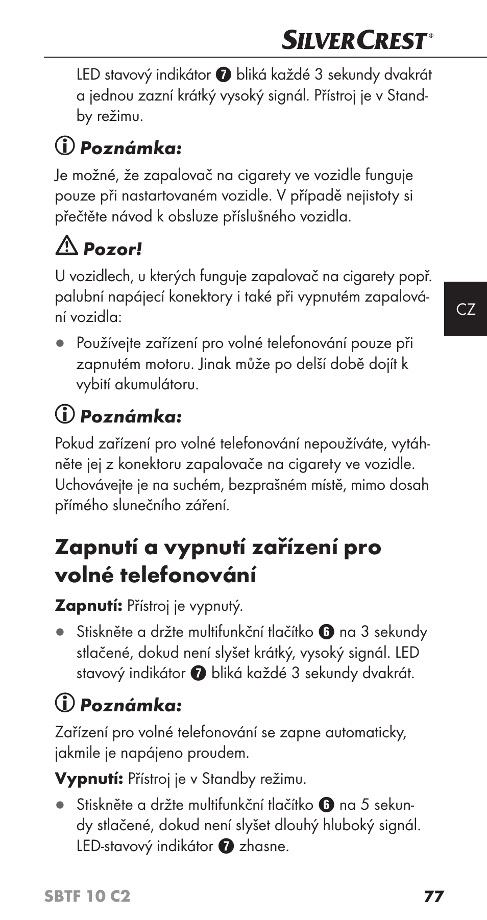 Zapnutí a vypnutí zařízení pro volné telefonování | Silvercrest SBTF 10 C2 User Manual | Page 80 / 126