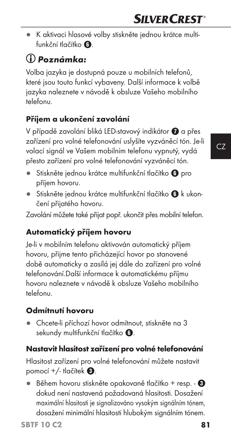 Poznámka | Silvercrest SBTF 10 C2 User Manual | Page 84 / 126
