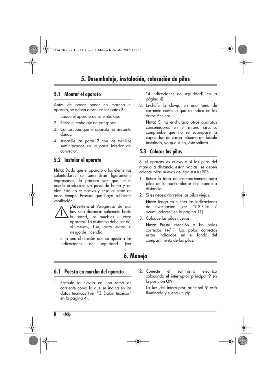 Desembalaje, instalación, colocación de pilas, Manejo, 1 montar el aparato | 2 instalar el aparato, 3 colocar las pilas, 1 puesta en marcha del aparato | Silvercrest SKD 2300 A1 User Manual | Page 10 / 62