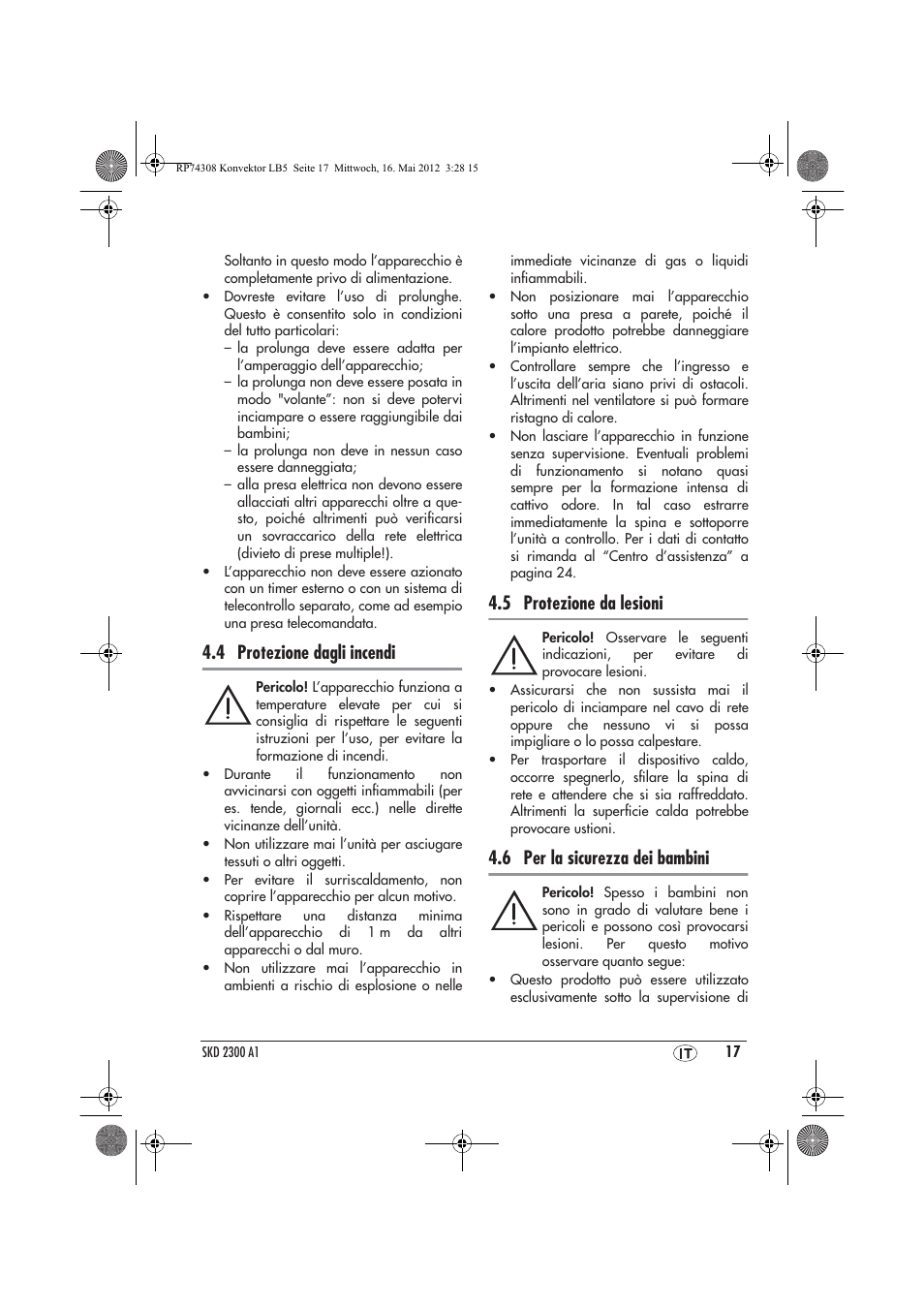4 protezione dagli incendi, 5 protezione da lesioni, 6 per la sicurezza dei bambini | Silvercrest SKD 2300 A1 User Manual | Page 19 / 62