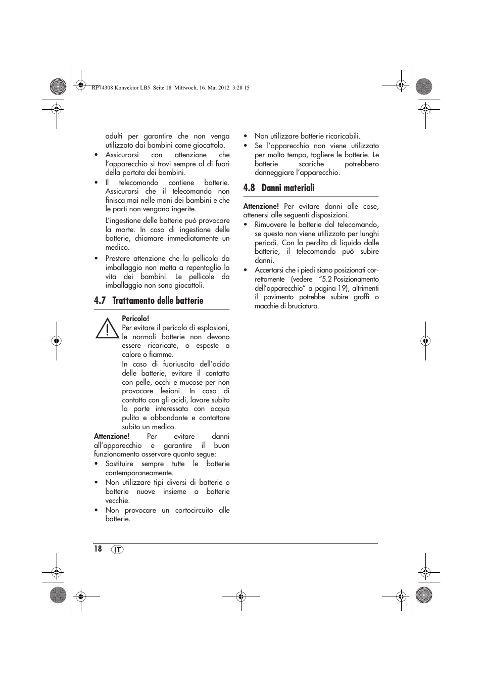 7 trattamento delle batterie, 8 danni materiali | Silvercrest SKD 2300 A1 User Manual | Page 20 / 62