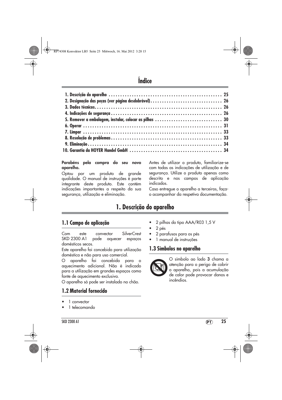 Índice, Descrição do aparelho | Silvercrest SKD 2300 A1 User Manual | Page 27 / 62