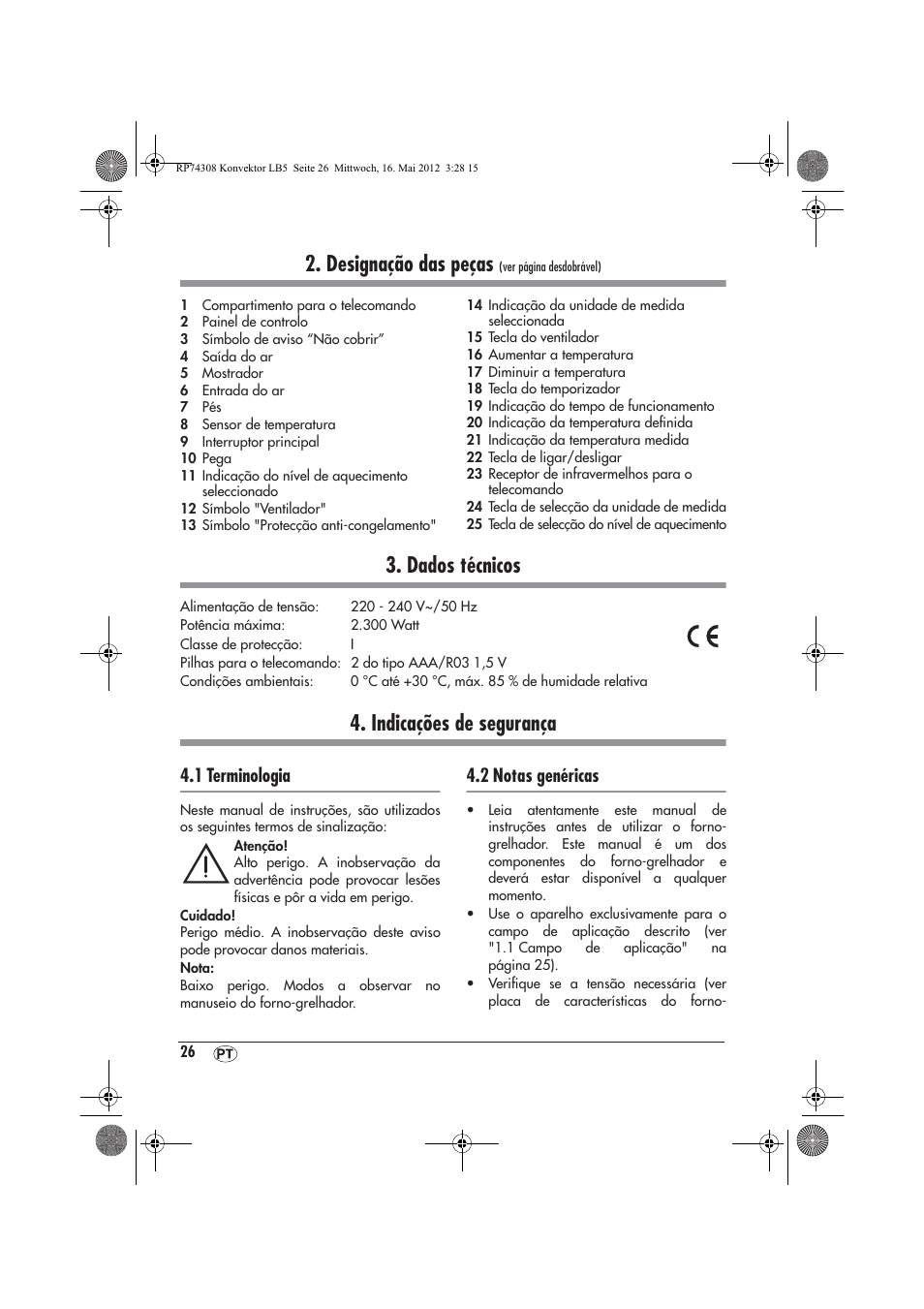 Designação das peças, Dados técnicos, Indicações de segurança | 1 terminologia, 2 notas genéricas | Silvercrest SKD 2300 A1 User Manual | Page 28 / 62