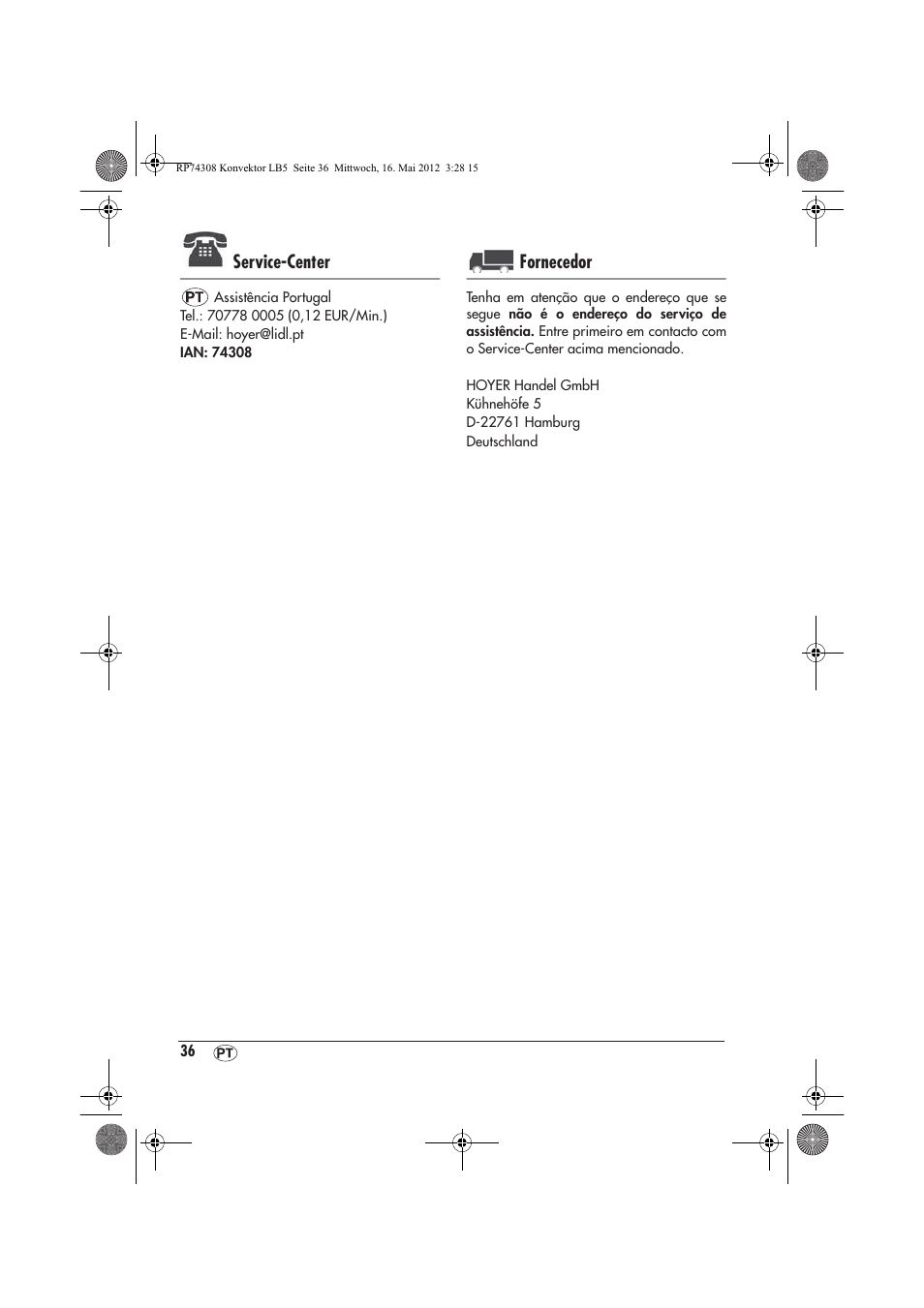 Service-center, Fornecedor | Silvercrest SKD 2300 A1 User Manual | Page 38 / 62