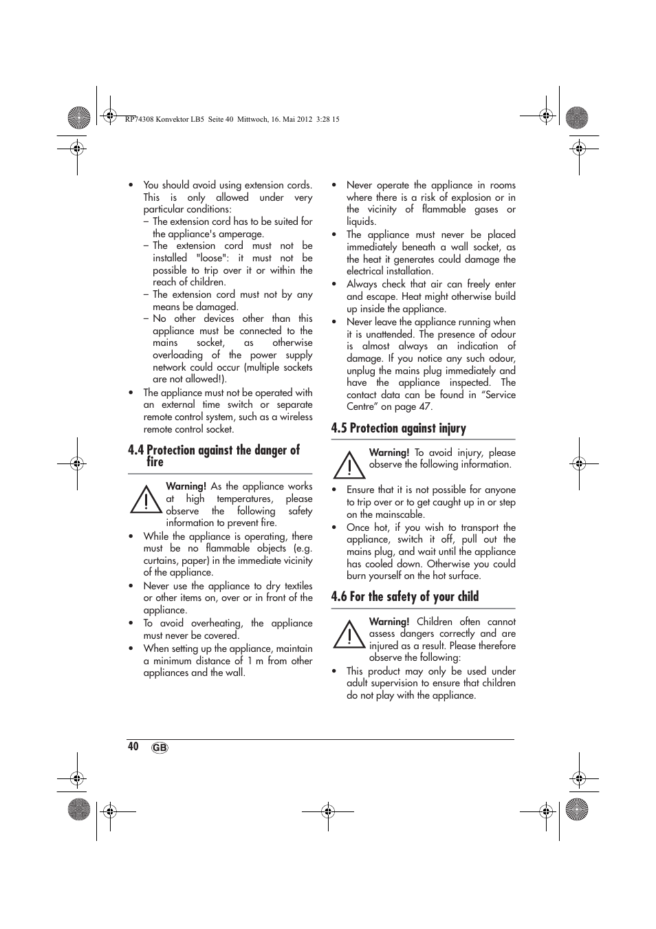 4 protection against the danger of ﬁre, 5 protection against injury, 6 for the safety of your child | Silvercrest SKD 2300 A1 User Manual | Page 42 / 62