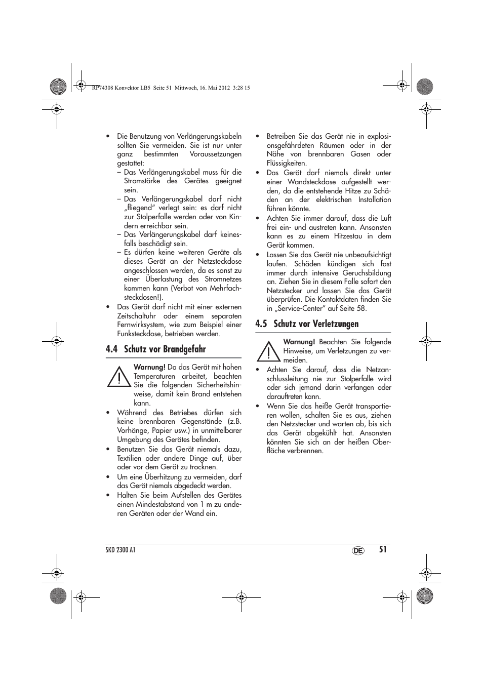 4 schutz vor brandgefahr, 5 schutz vor verletzungen | Silvercrest SKD 2300 A1 User Manual | Page 53 / 62