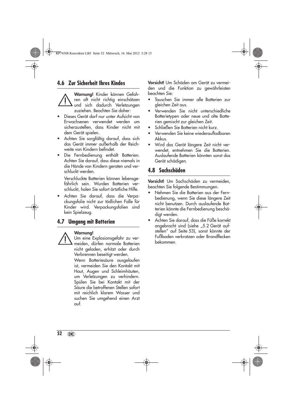 6 zur sicherheit ihres kindes, 7 umgang mit batterien, 8 sachschäden | Silvercrest SKD 2300 A1 User Manual | Page 54 / 62