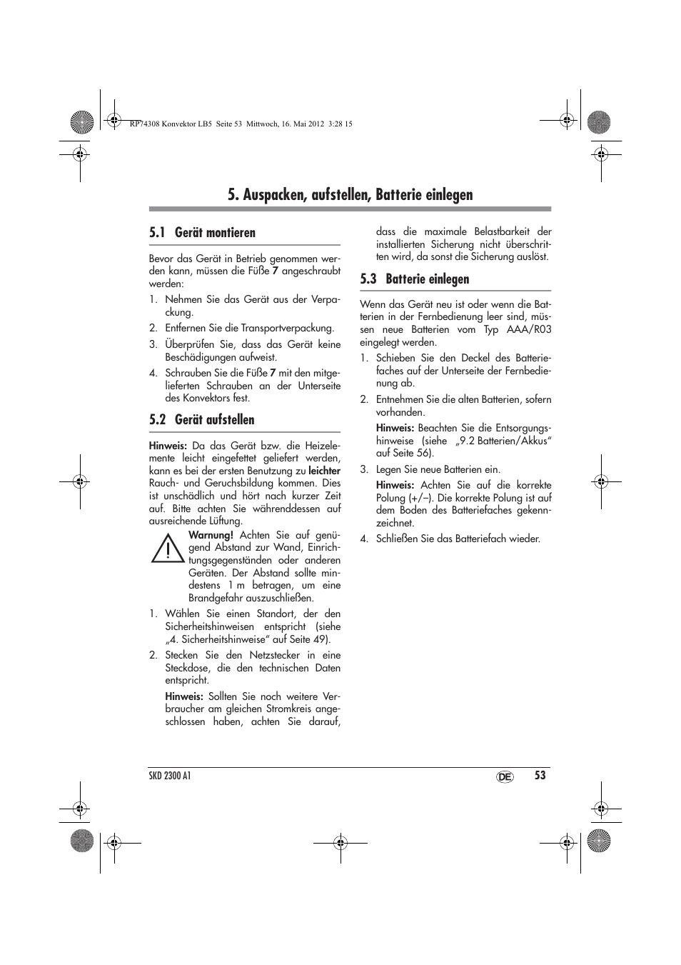 Auspacken, aufstellen, batterie einlegen, 1 gerät montieren, 2 gerät aufstellen | 3 batterie einlegen | Silvercrest SKD 2300 A1 User Manual | Page 55 / 62