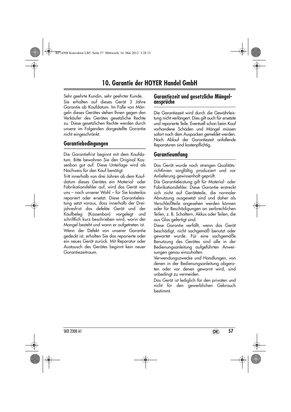 Garantie der hoyer handel gmbh | Silvercrest SKD 2300 A1 User Manual | Page 59 / 62