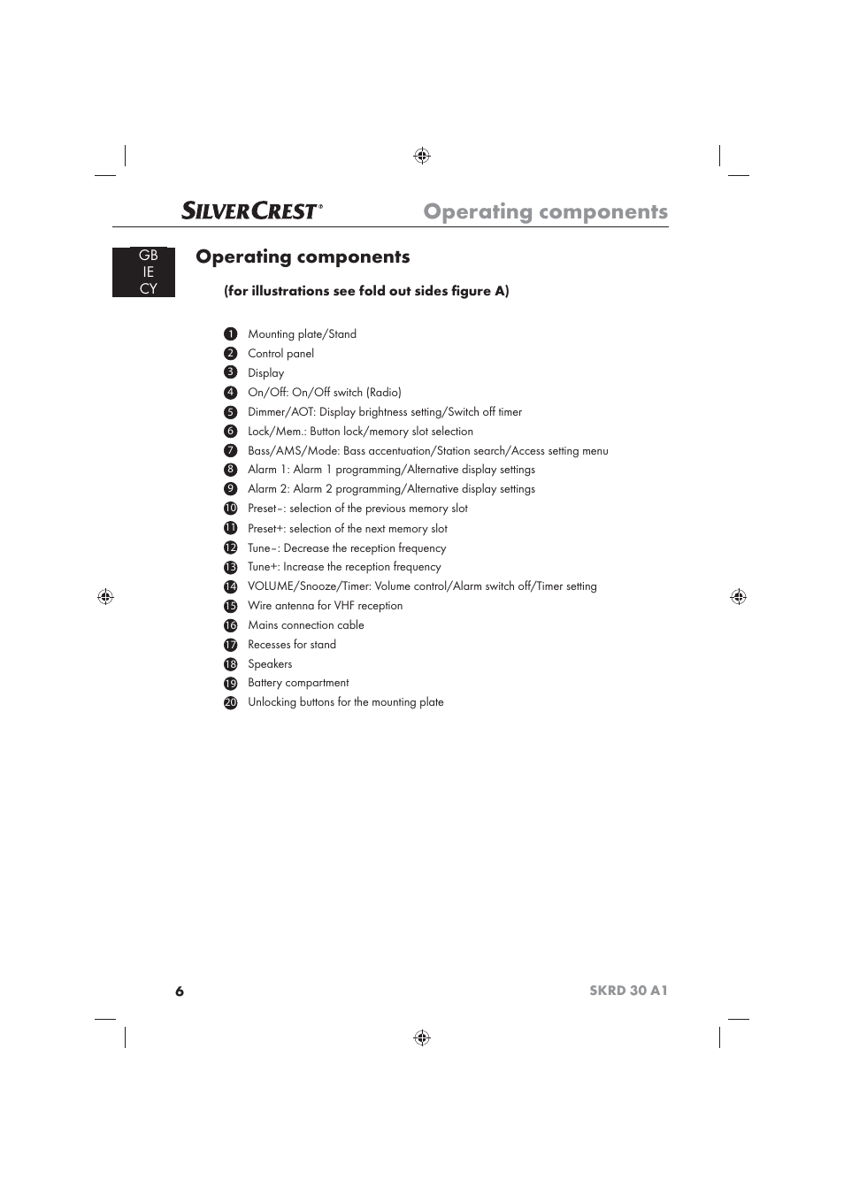 Operating components, Gb ie cy | Silvercrest SKRD 30 A1 User Manual | Page 8 / 54
