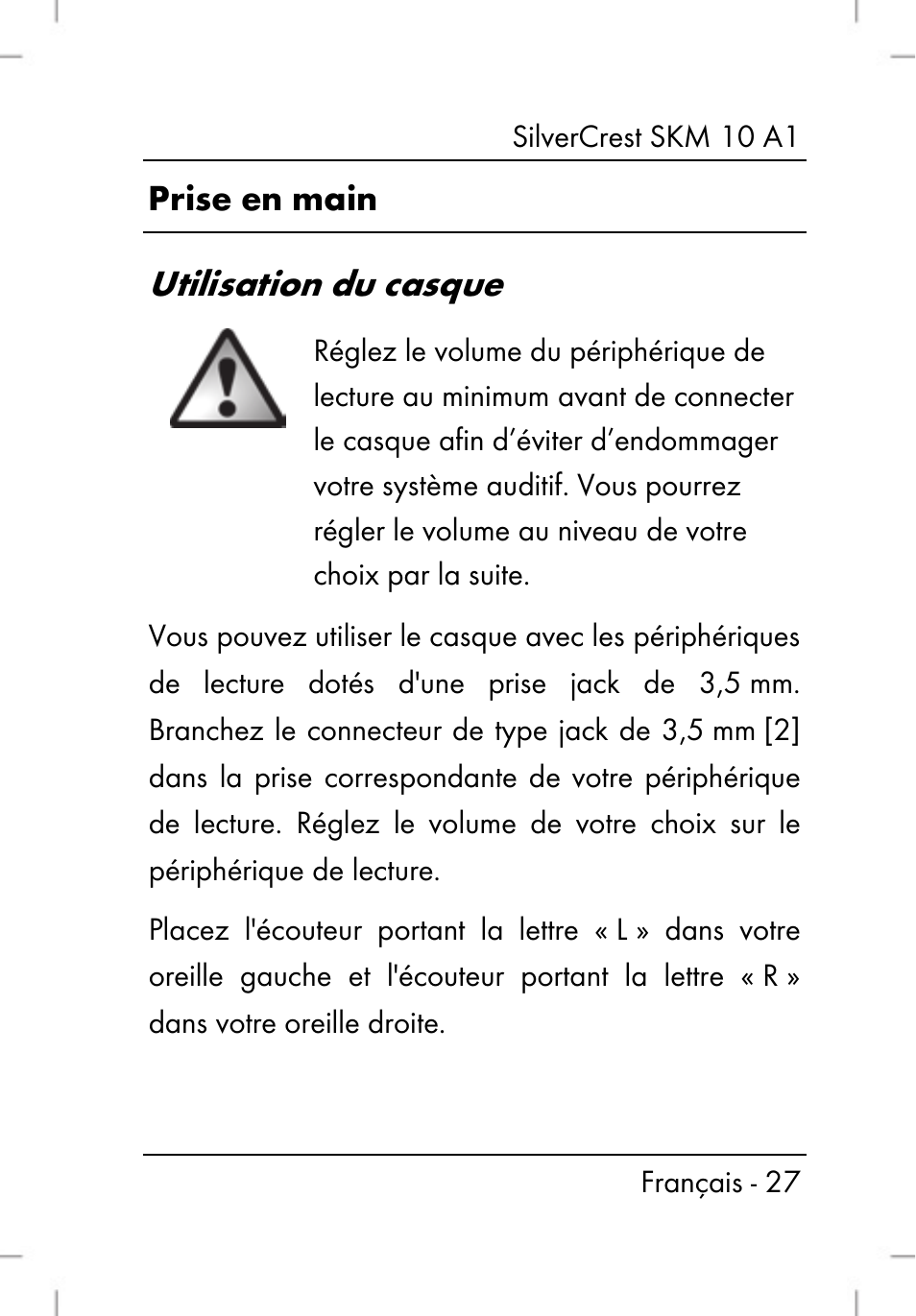 Utilisation du casque | Silvercrest SKM 10 A1 User Manual | Page 29 / 66