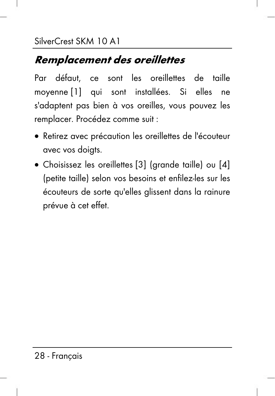 Remplacement des oreillettes | Silvercrest SKM 10 A1 User Manual | Page 30 / 66