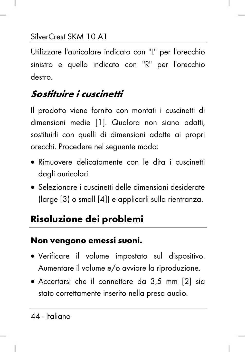 Sostituire i cuscinetti, Risoluzione dei problemi | Silvercrest SKM 10 A1 User Manual | Page 46 / 66