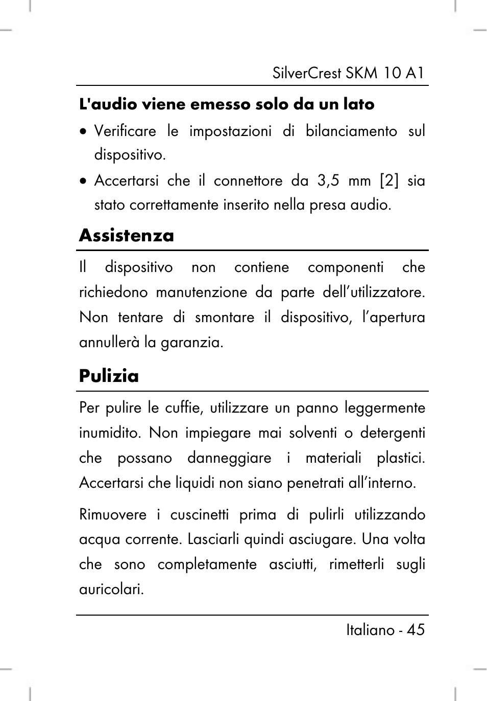 Assistenza, Pulizia | Silvercrest SKM 10 A1 User Manual | Page 47 / 66
