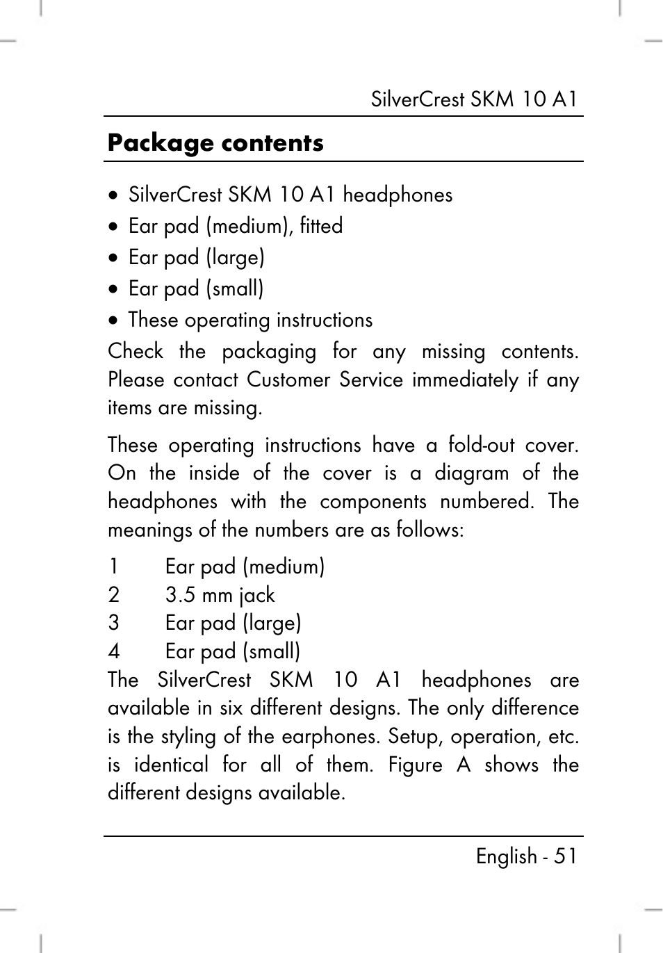 Package contents | Silvercrest SKM 10 A1 User Manual | Page 53 / 66