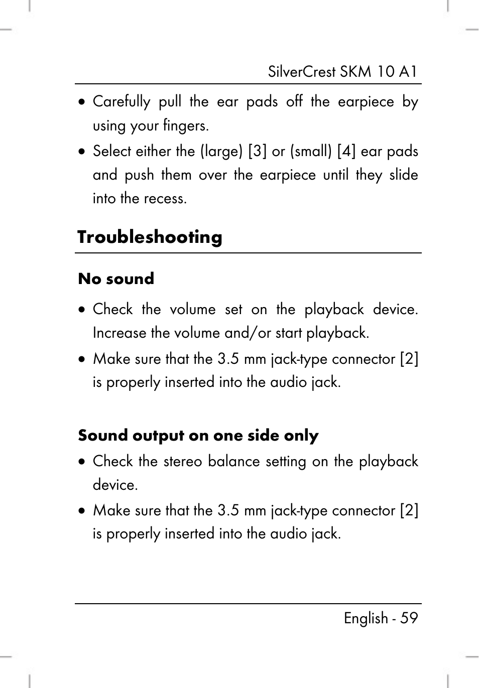 Troubleshooting | Silvercrest SKM 10 A1 User Manual | Page 61 / 66