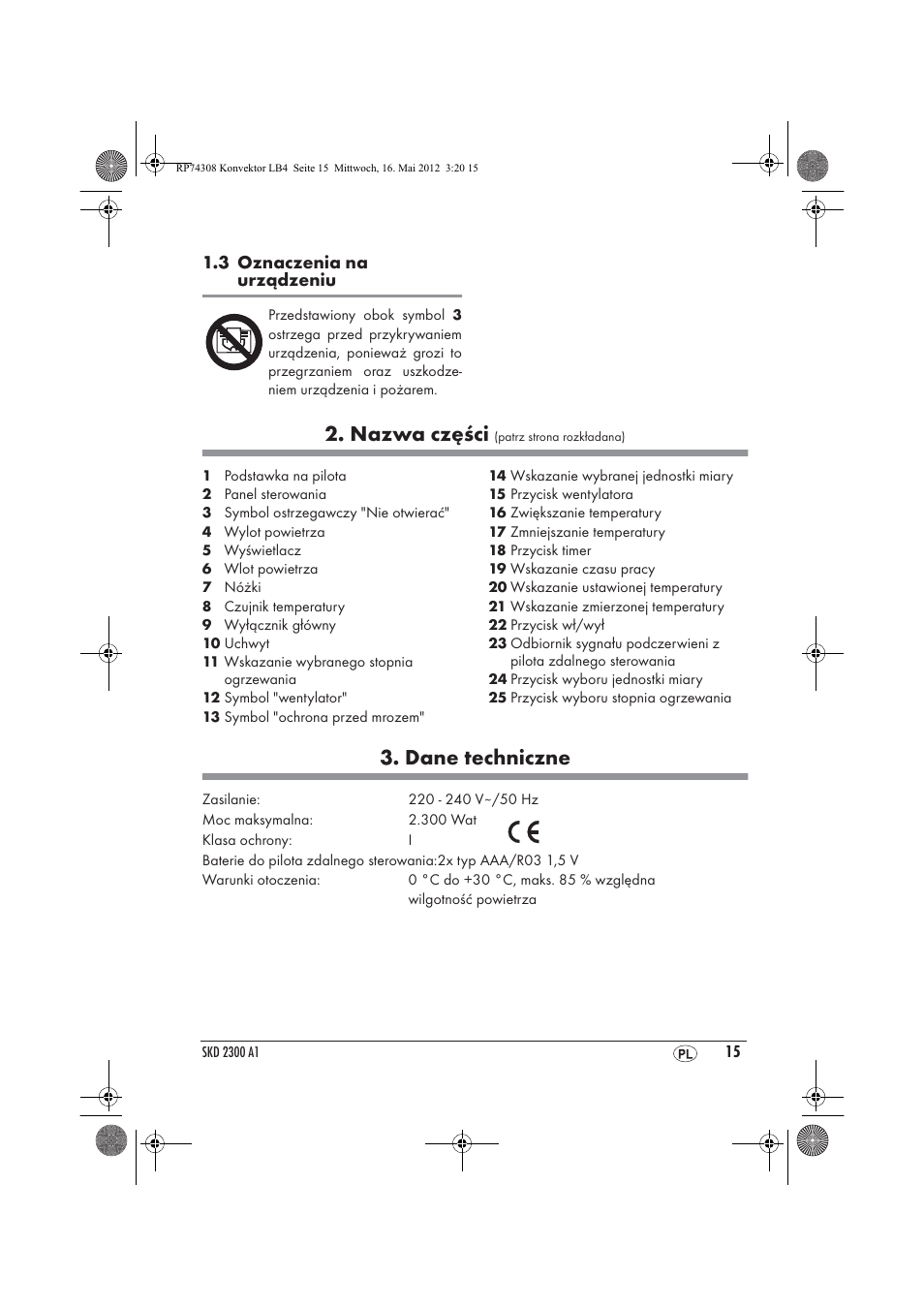 Nazwa części, Dane techniczne | Silvercrest SKD 2300 A1 User Manual | Page 17 / 90