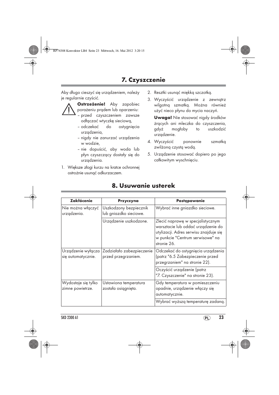 Czyszczenie, Usuwanie usterek | Silvercrest SKD 2300 A1 User Manual | Page 25 / 90