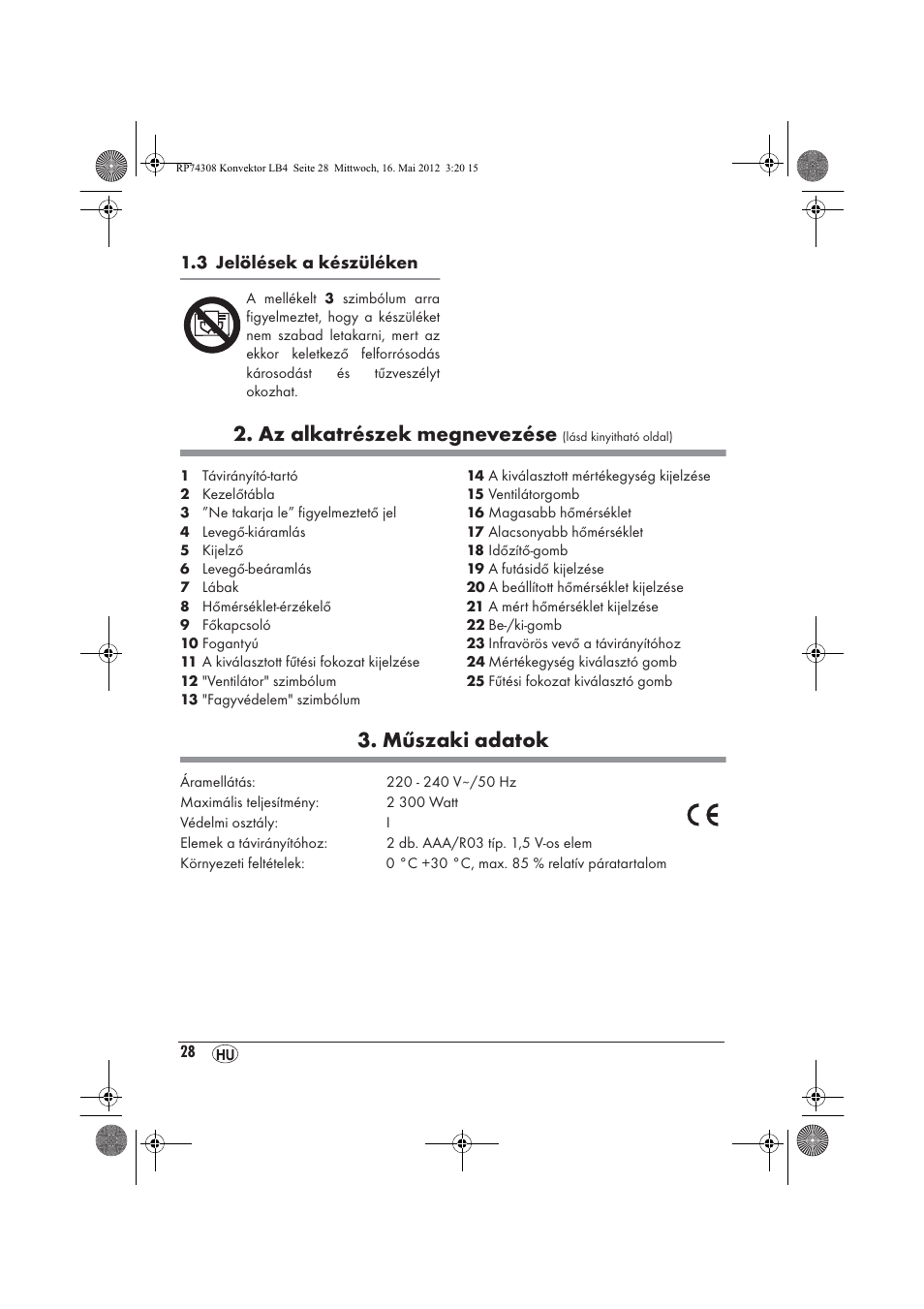 Az alkatrészek megnevezése, Műszaki adatok | Silvercrest SKD 2300 A1 User Manual | Page 30 / 90