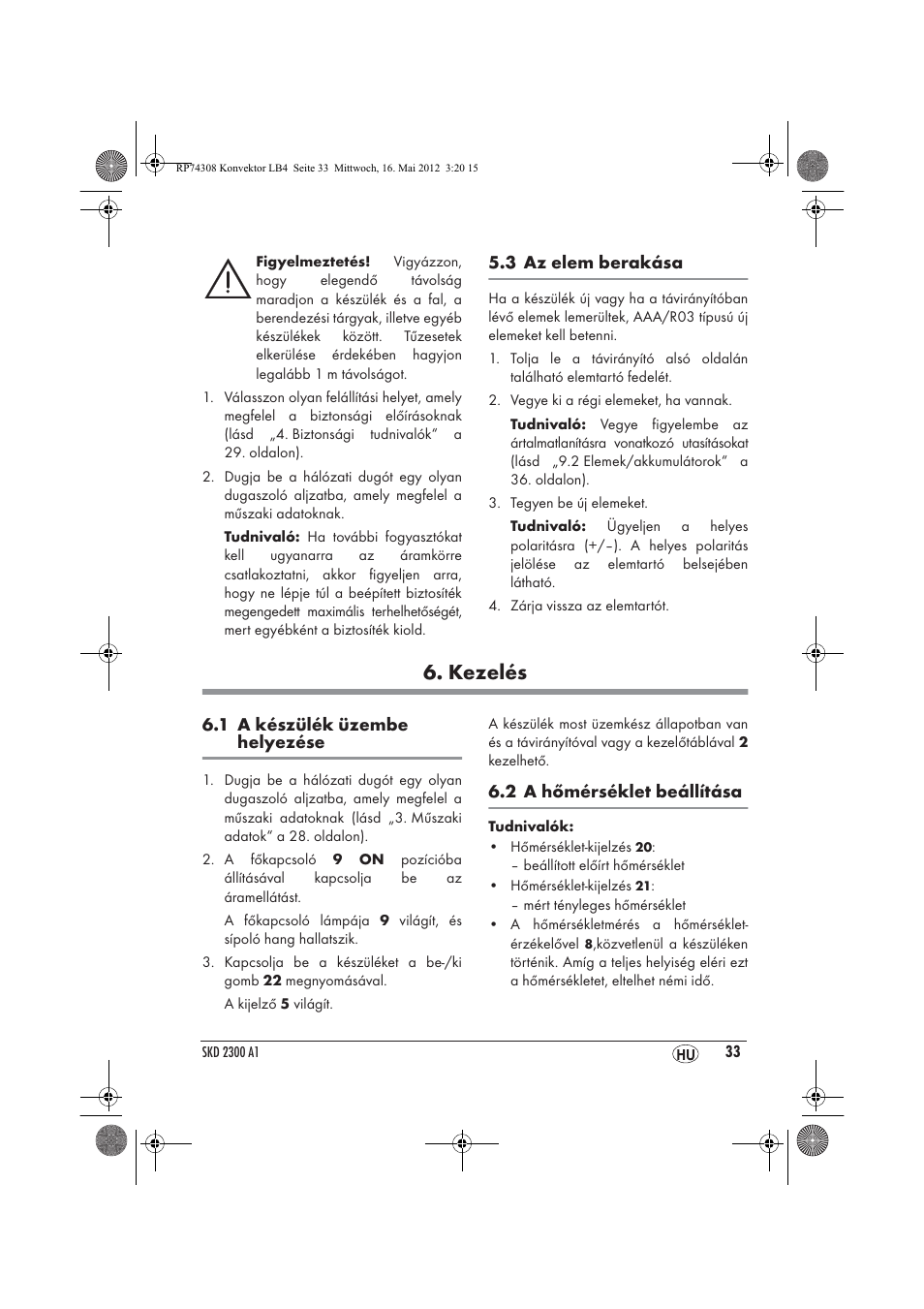 Kezelés | Silvercrest SKD 2300 A1 User Manual | Page 35 / 90
