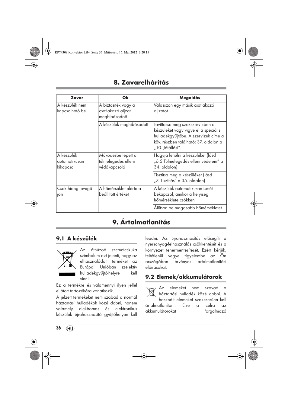 Zavarelhárítás 9. ártalmatlanítás | Silvercrest SKD 2300 A1 User Manual | Page 38 / 90