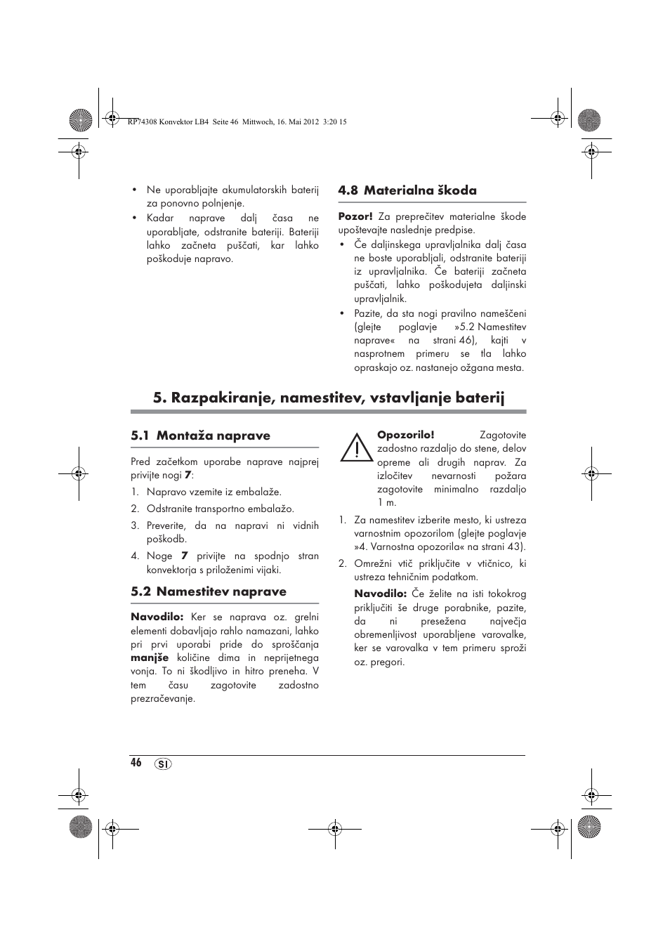 Razpakiranje, namestitev, vstavljanje baterij | Silvercrest SKD 2300 A1 User Manual | Page 48 / 90