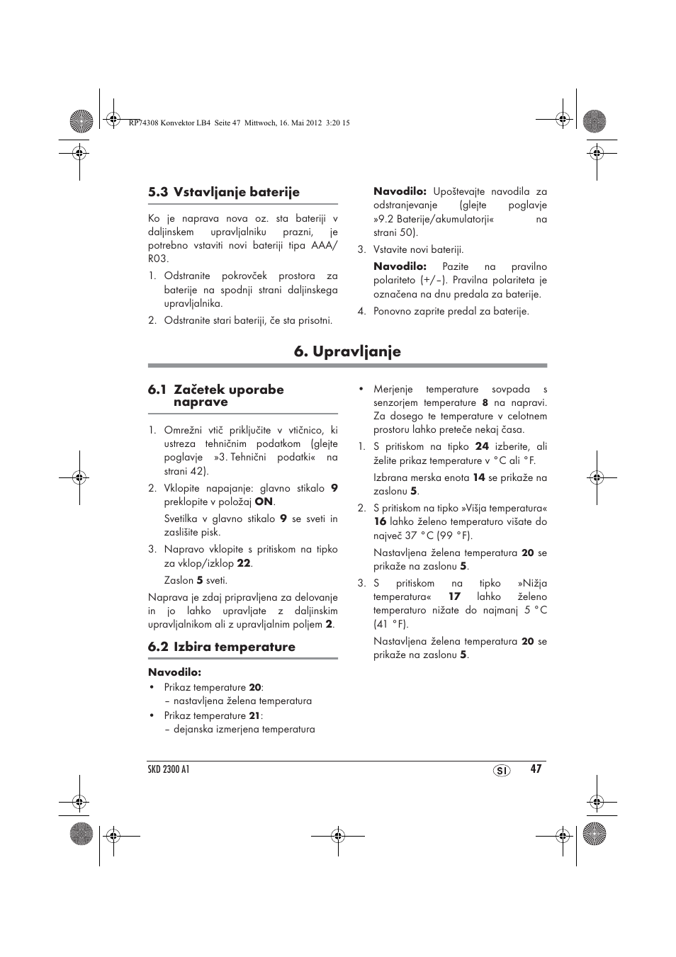 Upravljanje | Silvercrest SKD 2300 A1 User Manual | Page 49 / 90