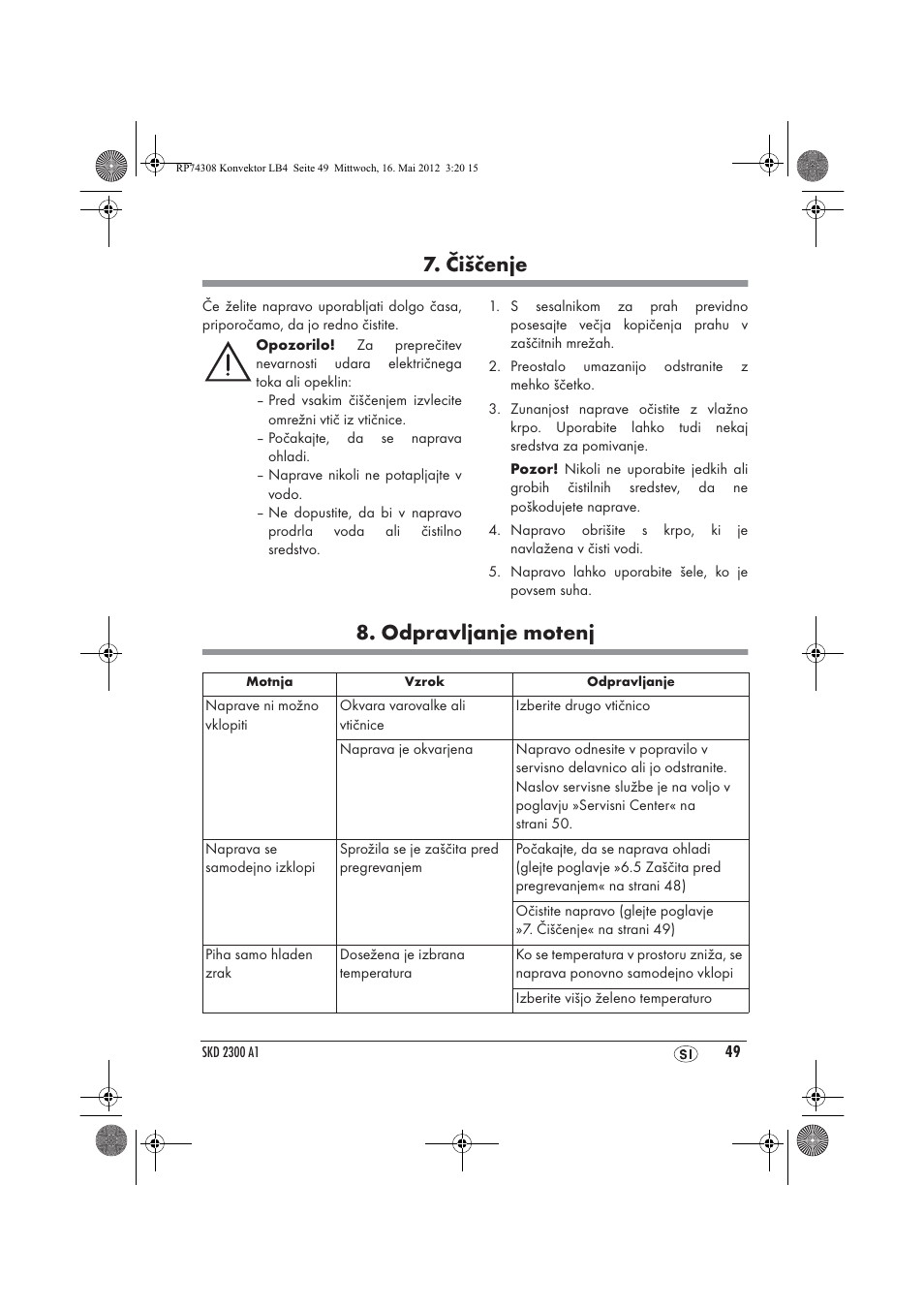 Čiščenje, Odpravljanje motenj | Silvercrest SKD 2300 A1 User Manual | Page 51 / 90