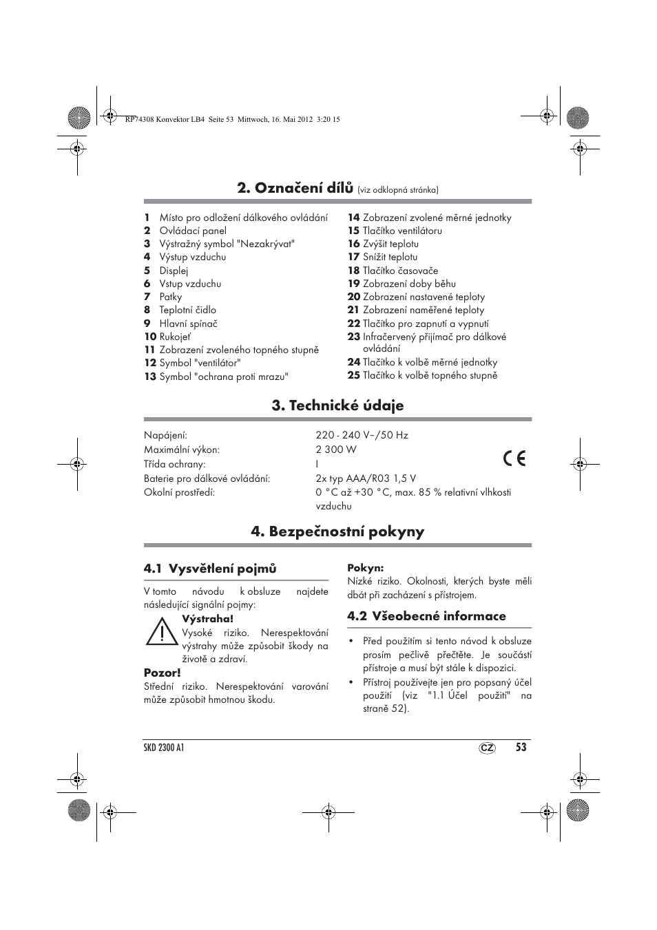Označení dílů, Technické údaje, Bezpečnostní pokyny | Silvercrest SKD 2300 A1 User Manual | Page 55 / 90
