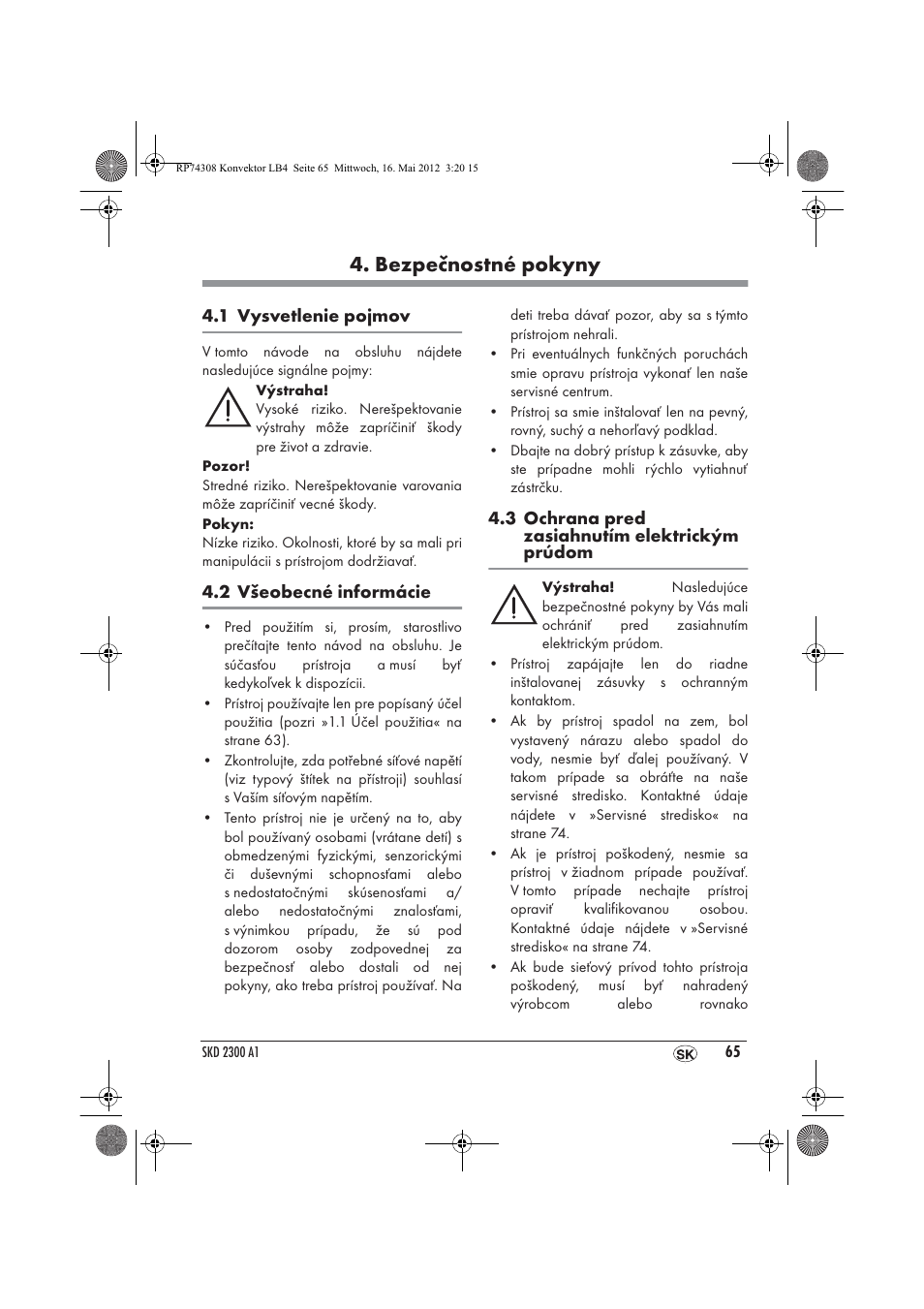 Bezpečnostné pokyny | Silvercrest SKD 2300 A1 User Manual | Page 67 / 90