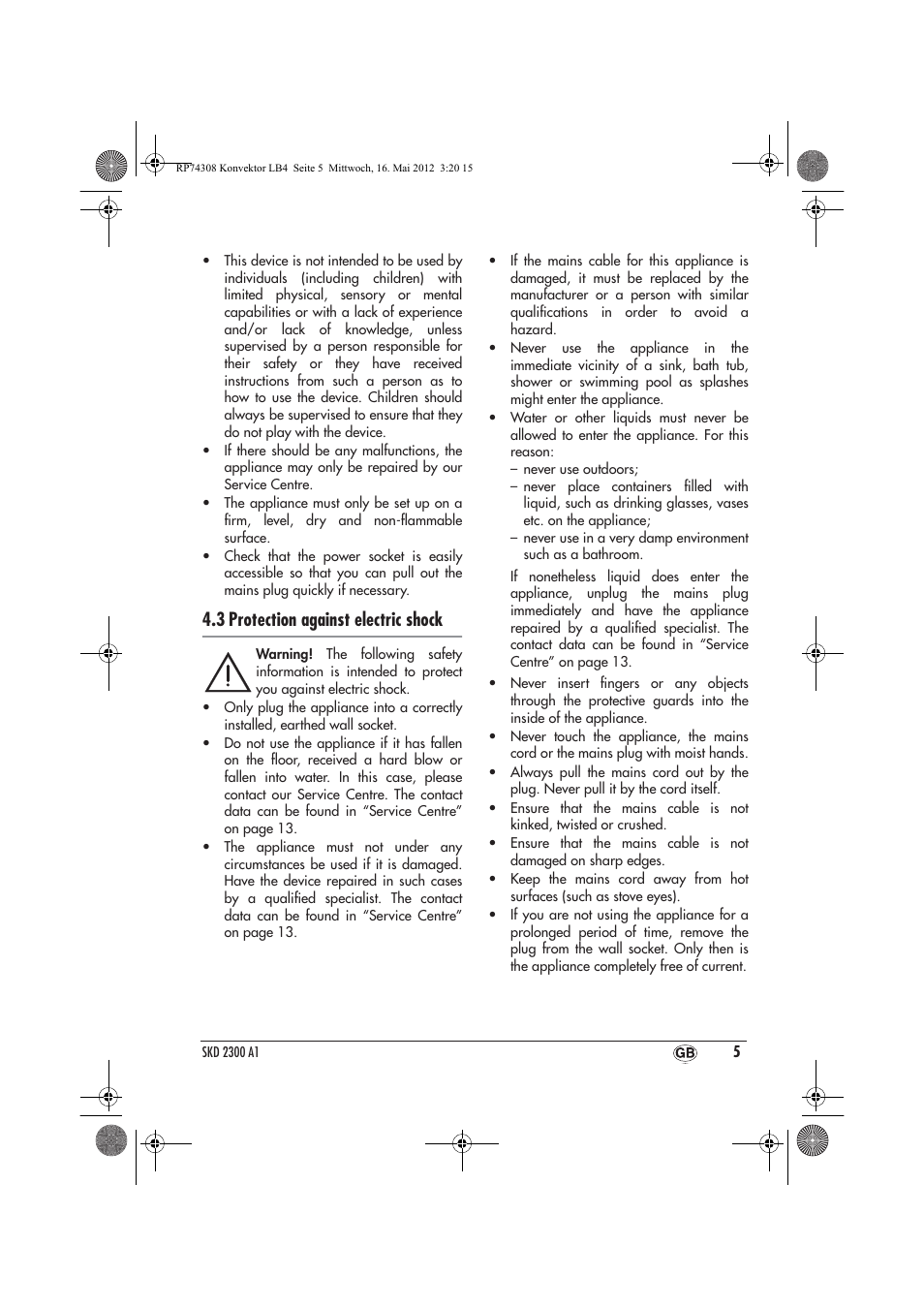 3 protection against electric shock | Silvercrest SKD 2300 A1 User Manual | Page 7 / 90