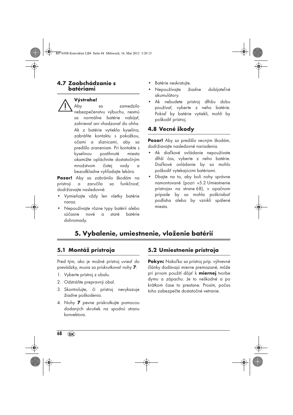 Vybalenie, umiestnenie, vloženie batérií | Silvercrest SKD 2300 A1 User Manual | Page 70 / 90