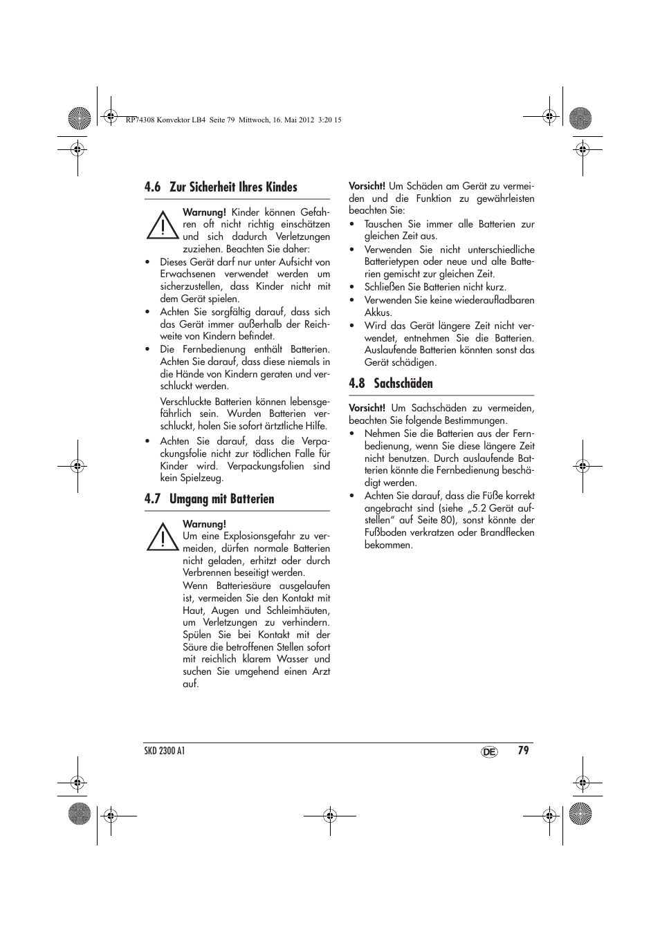6 zur sicherheit ihres kindes, 7 umgang mit batterien, 8 sachschäden | Silvercrest SKD 2300 A1 User Manual | Page 81 / 90
